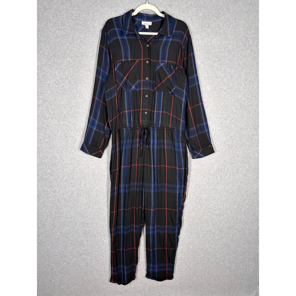 Allison Joy Sophia Plaid Jumpsuit Large‎ Pockets Shirt Button Coveralls Utility